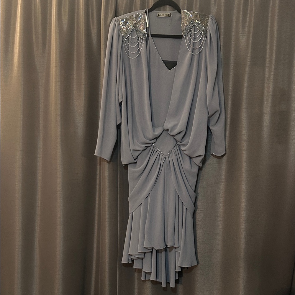 Casadei Gray Long Sleeve Dress with Silver Accents